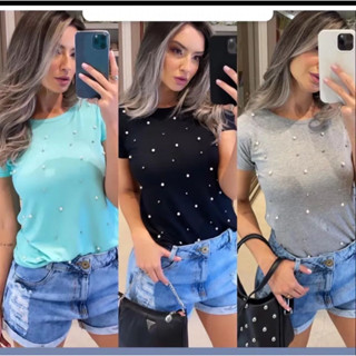 T-shirt Blusa Feminino Com Perolas verao moda