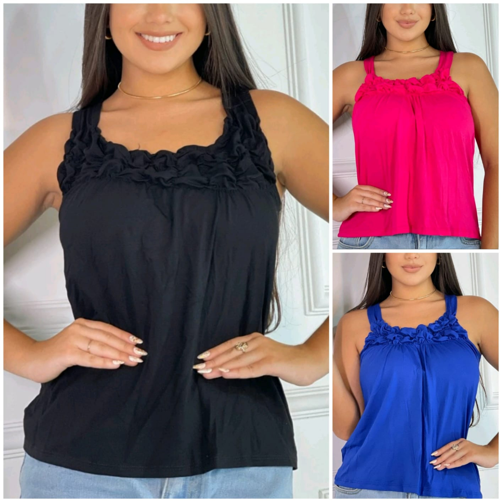 Kit 3 Regatas Femininas com Detalhe Franzido