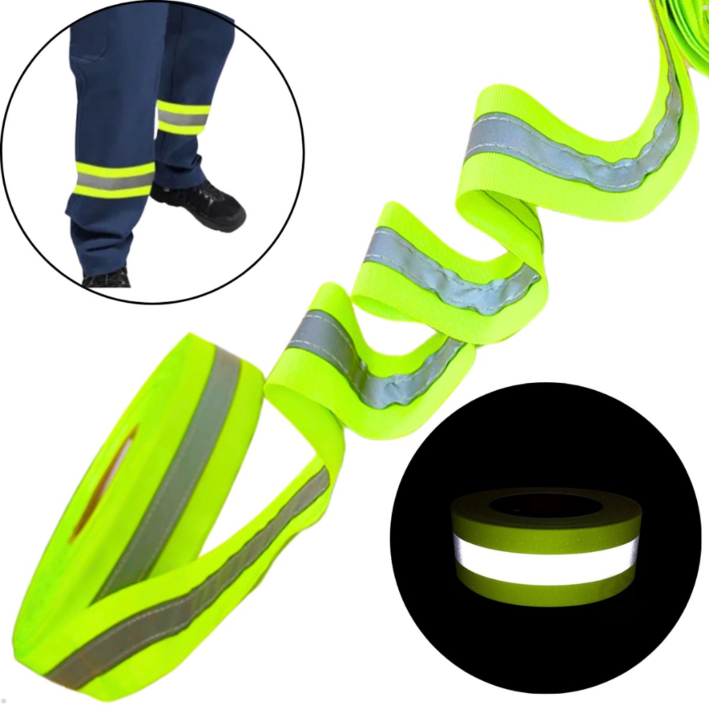 10 Metros Faixa Fita Refletiva Sinalizadora Roupas E Uniformes 10 Metros Profissional Jaleco Longa brim Sinalização Colete De Segurança Gorgurão Bricolage Rolo 50mm Verde Faixa Cinza Reflete Luz Fluorescente