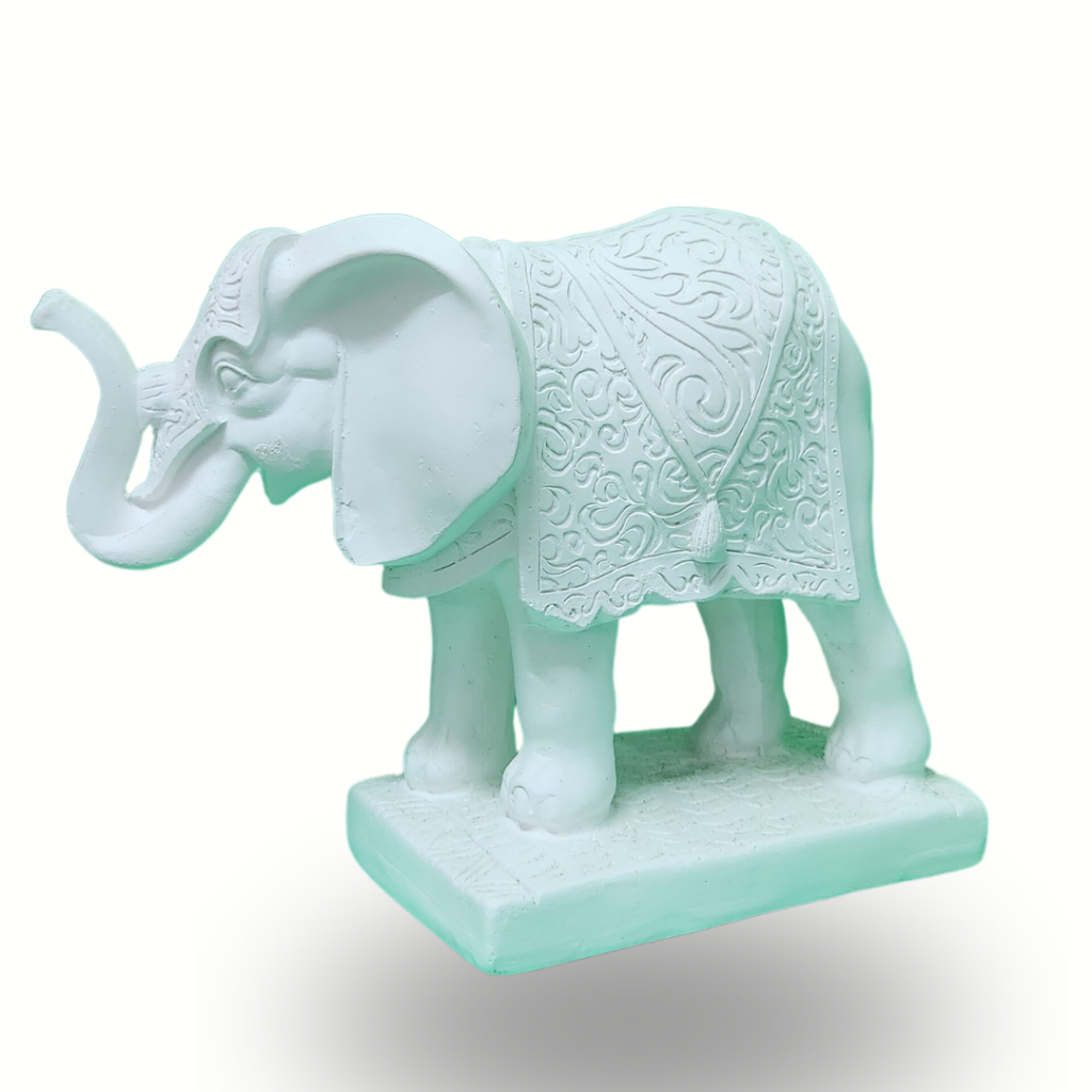 Estatueta De Elefante Medieval em Gesso  Da Sorte Fortuna Gesso Cru 15cm x 19cm
