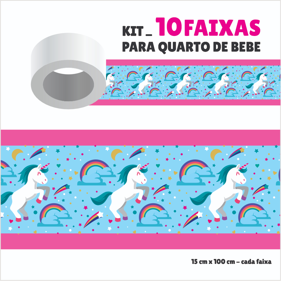 UNICÓRNIO FX0.154 - KIt _ Faixa Adesiva para Quarto de Bebê - 10 unid