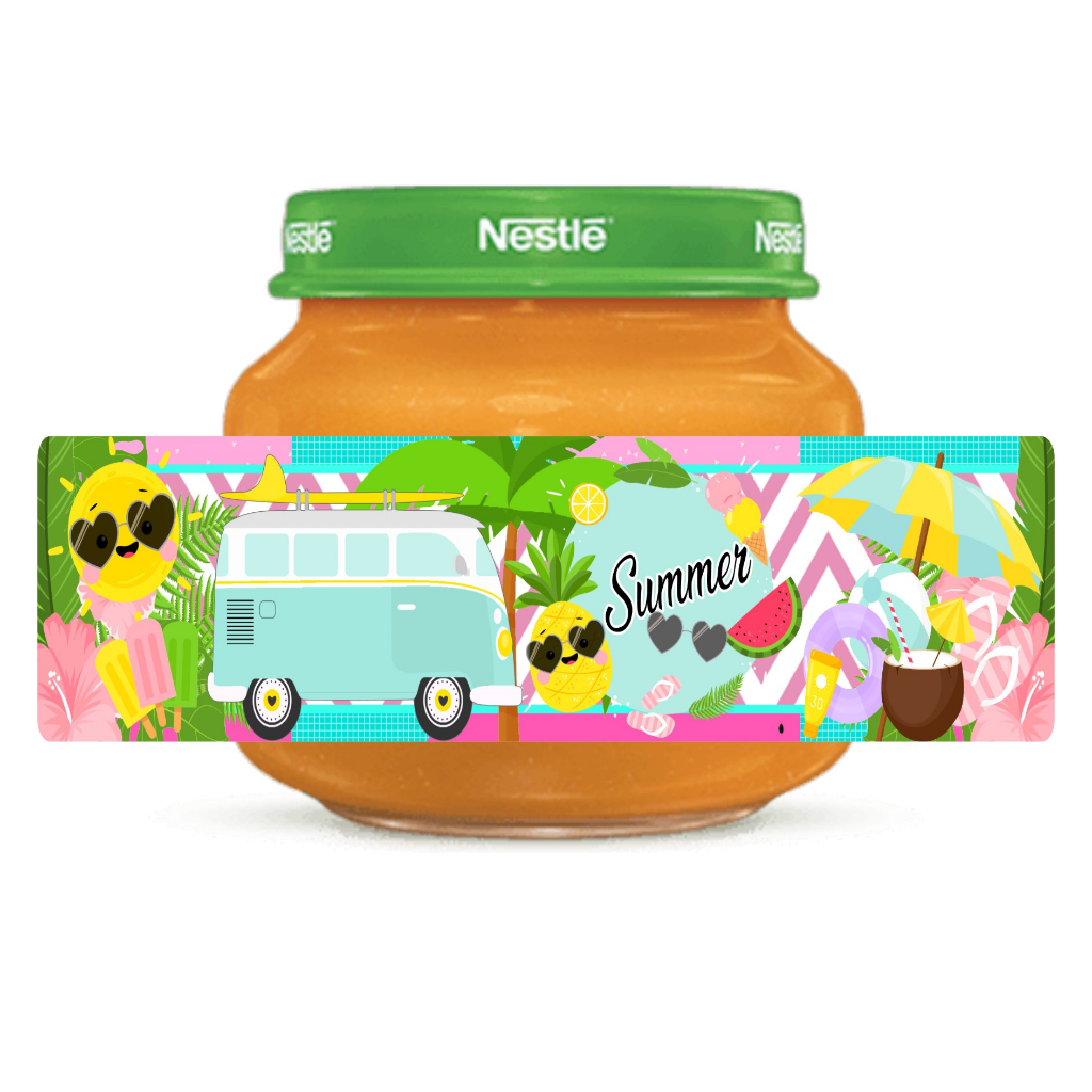 10 Rótulos Adesivos Papinha Tropical Summer - Pronto para ser aplicado, Decoração Festa Aniversário, Lembrancinhas Tema Praia, Tropical, Festa na Piscina, Pool Party, Frutas, tema Hawai, Tema Praiano.