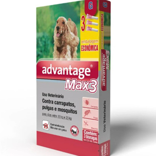 Advantage Max-3 Antipulgas para Cães de 10 a 25kg 3 Bisnagas 2,5ml Elanco em Oferta na Shopee