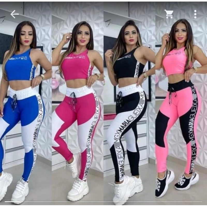 Conjunto Feminino Maria Gueixa pra academia cropped y calça sem bolso