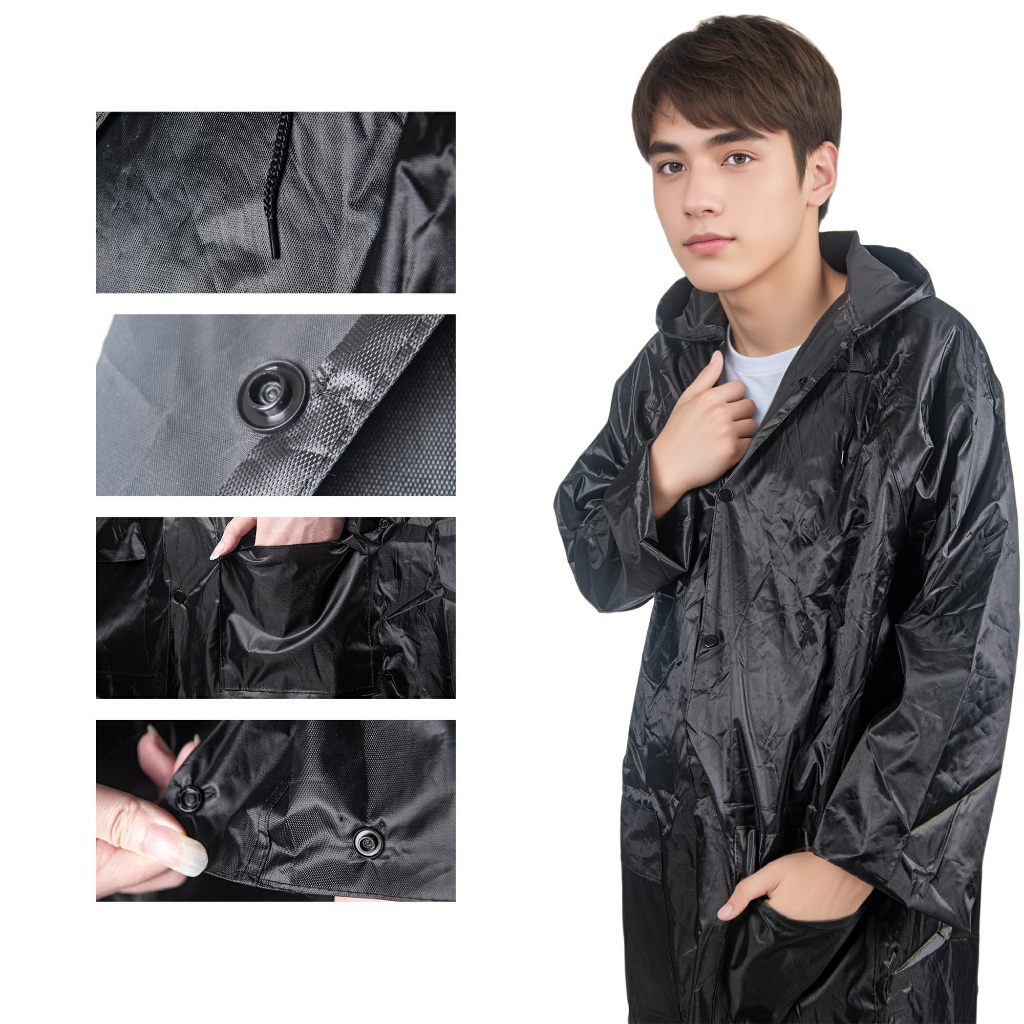 Capa de Chuva Longa para Motoqueiro e Trabalho com Capuz Impermeável e Bolsão Seguro Adulto Unissex CN16-SKU
