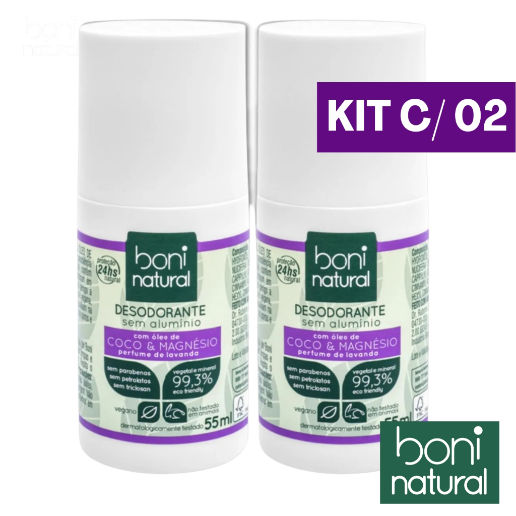 Kit 2 Desodorante Roll On Aroma Lavanda Vegetal 55ml Boni Natural