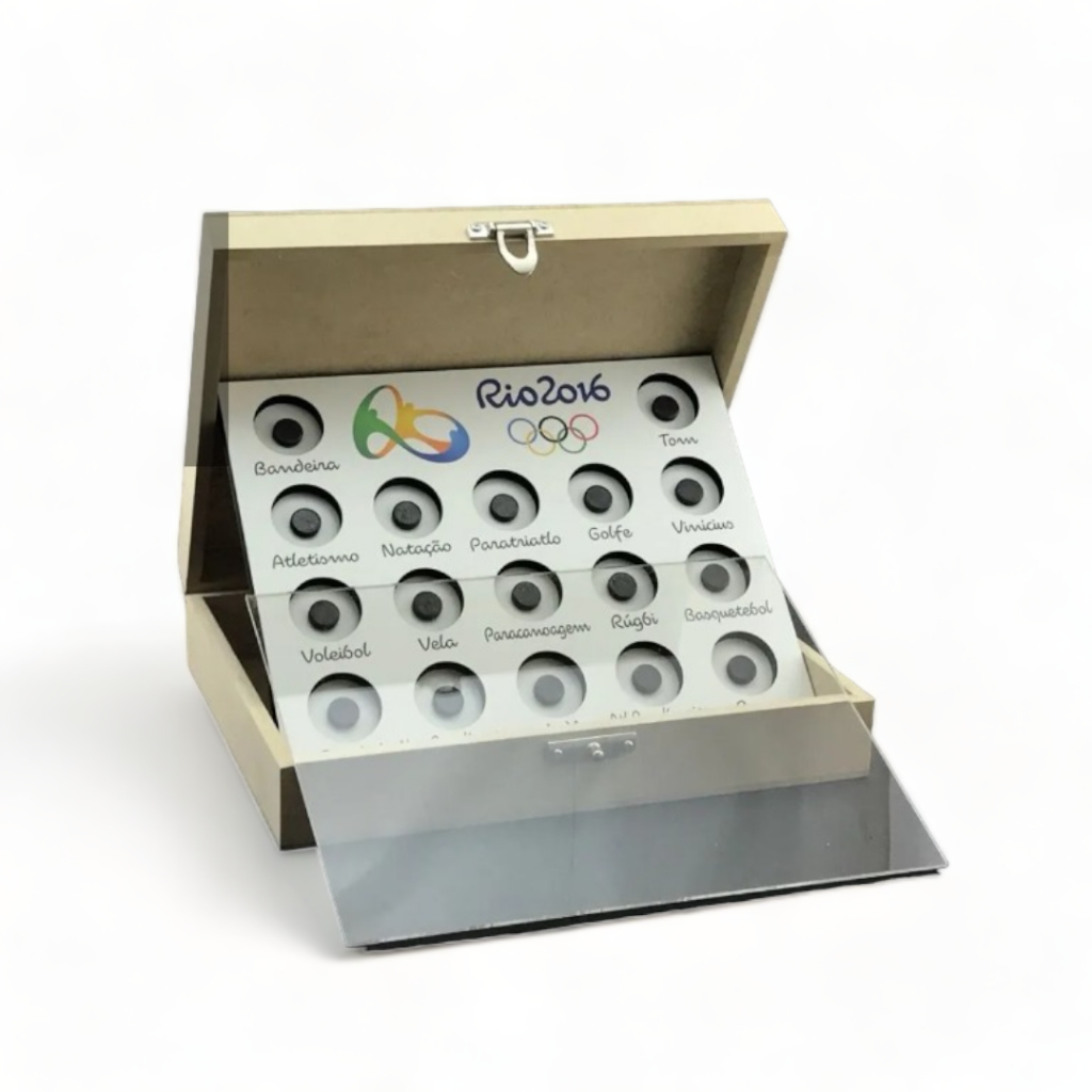 Caixa Expositoras Moedas Olímpiadas colecionador MDF em Oferta na Shopee