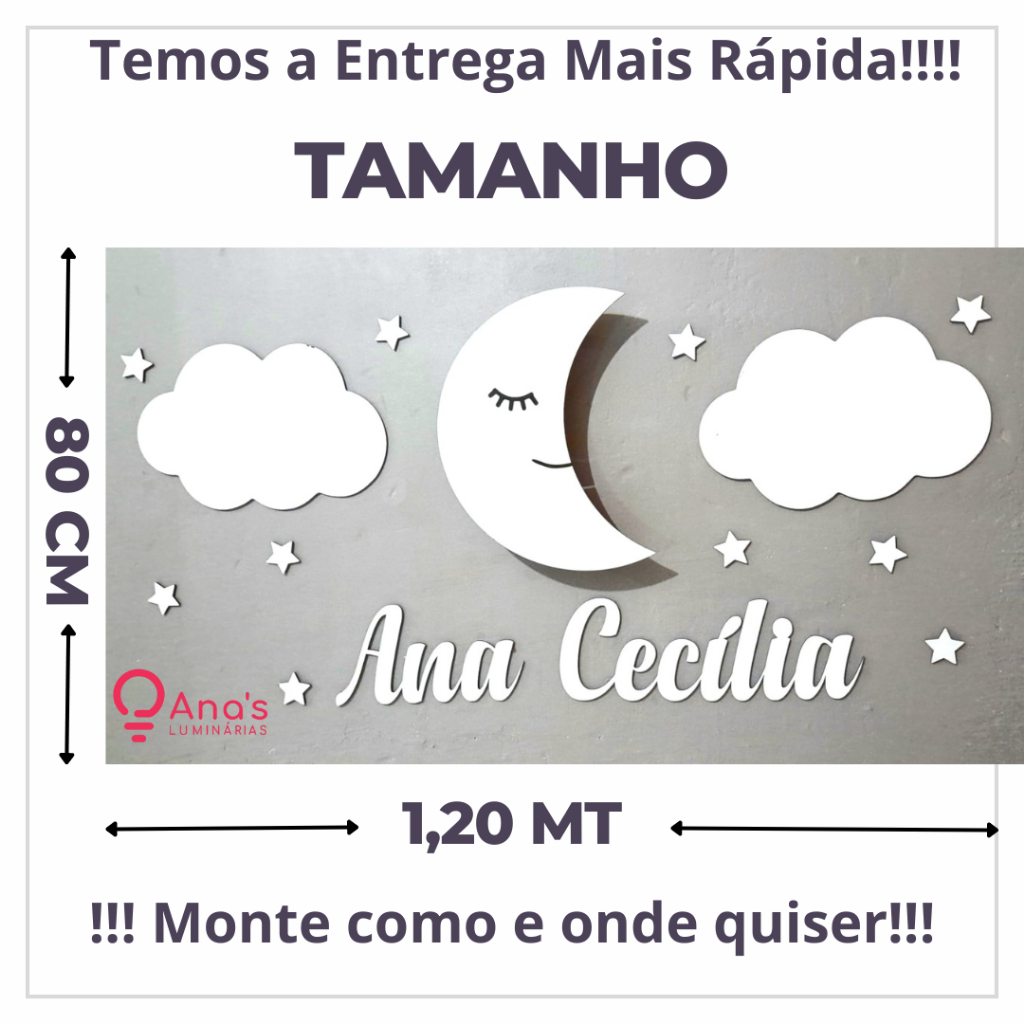 Conjunto Luminoso Personalizado 10 Estrelas 2 Nuvens 1 Lua Luminária LED Premium para Decoração de Quarto Infantil