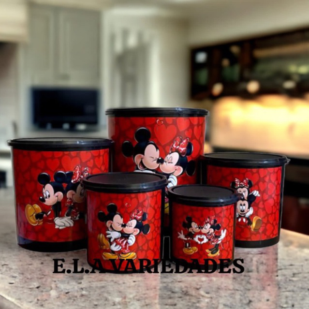 Potes Mantimento 5 peças plástico decorado kit armazenamento alimentos cozinha mickey minnie