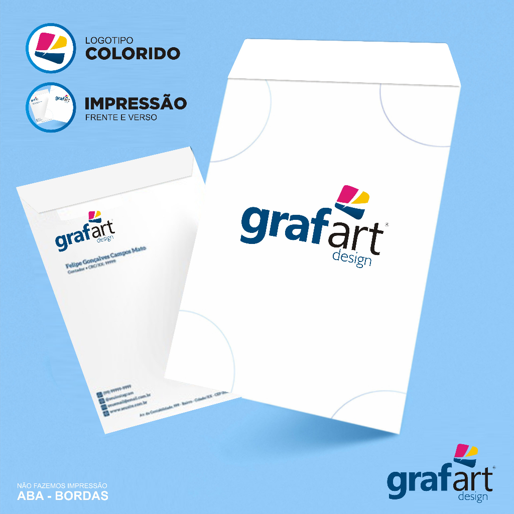 50 Envelopes Brancos Personalizados com sua Logomarca para Folhas A4