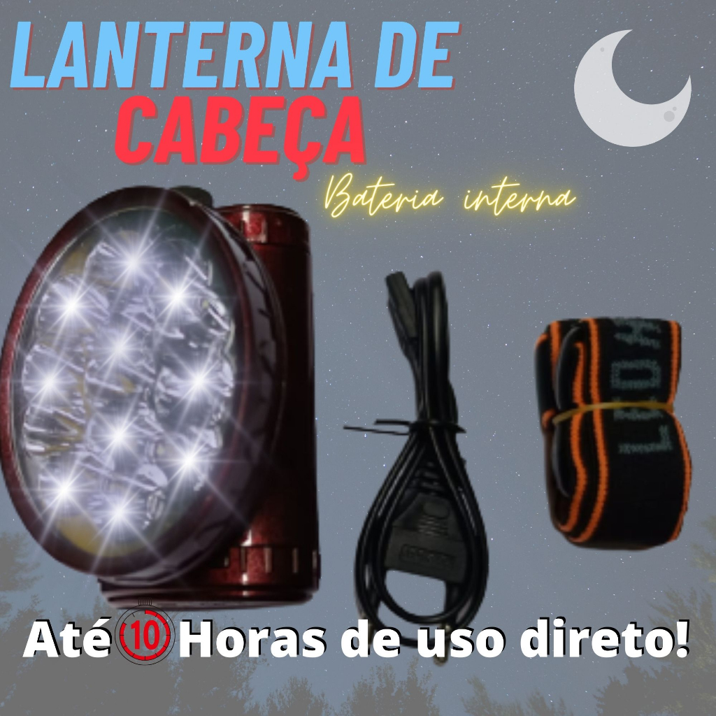 Lanterna  De Cabeça Led  Profissional Recarregável Camping Trilha, Lanterna Bike luz de emergência