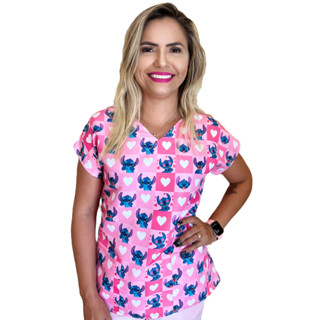 Blusa Scrub Pijama Cirurgico Hospitalar Uniforme Pediatria Enfermagem Stitich, ThinkerBell, Fada, Bailarina, Tom e Jerry, Garfield