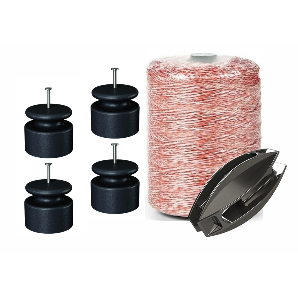 Kit Cerca - Fio eletro. 100 metros V/B -50 Roldana MAX PT - 10 Castanha COPT