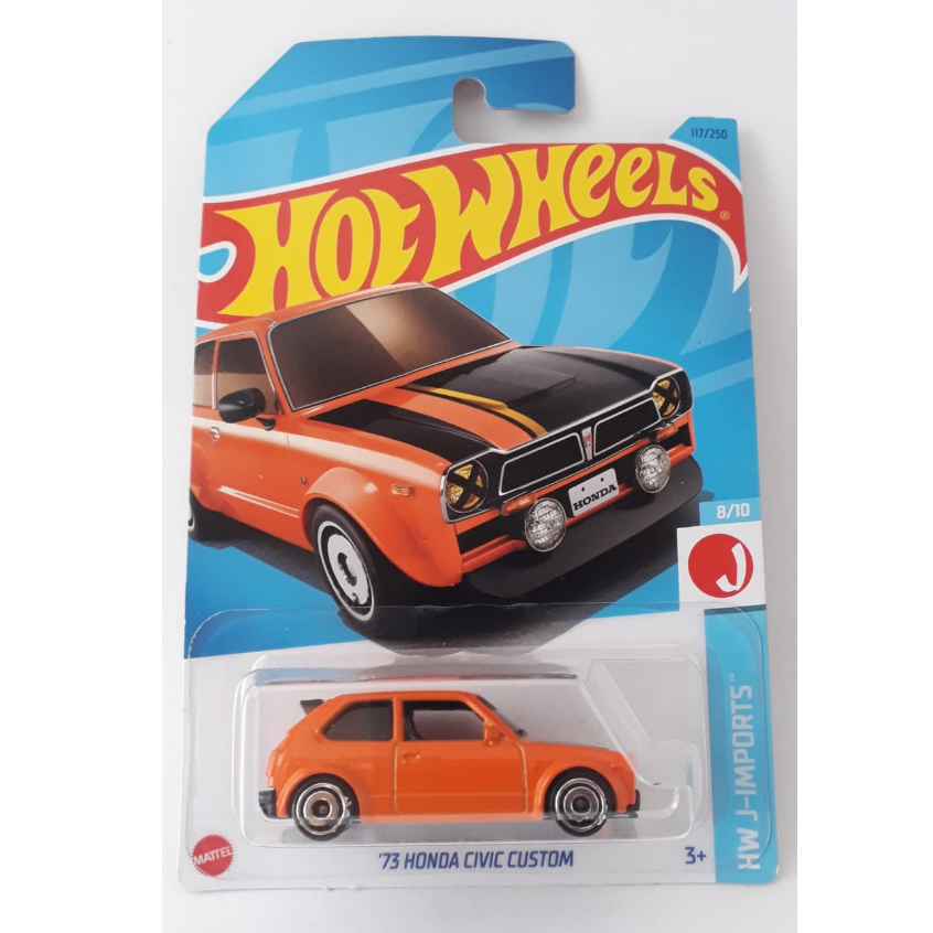 '73 Honda Civic Custom - 2023 - Laranja - 1/64 - Hot Wheels - Mattel - Lote L - Miniatura