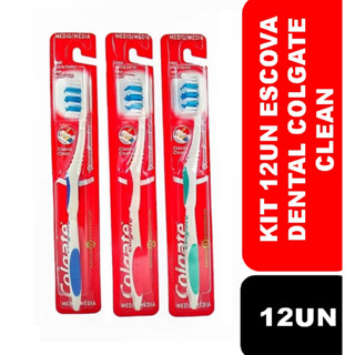 Kit 12un de Escovas Dentais Colgate Clean Média