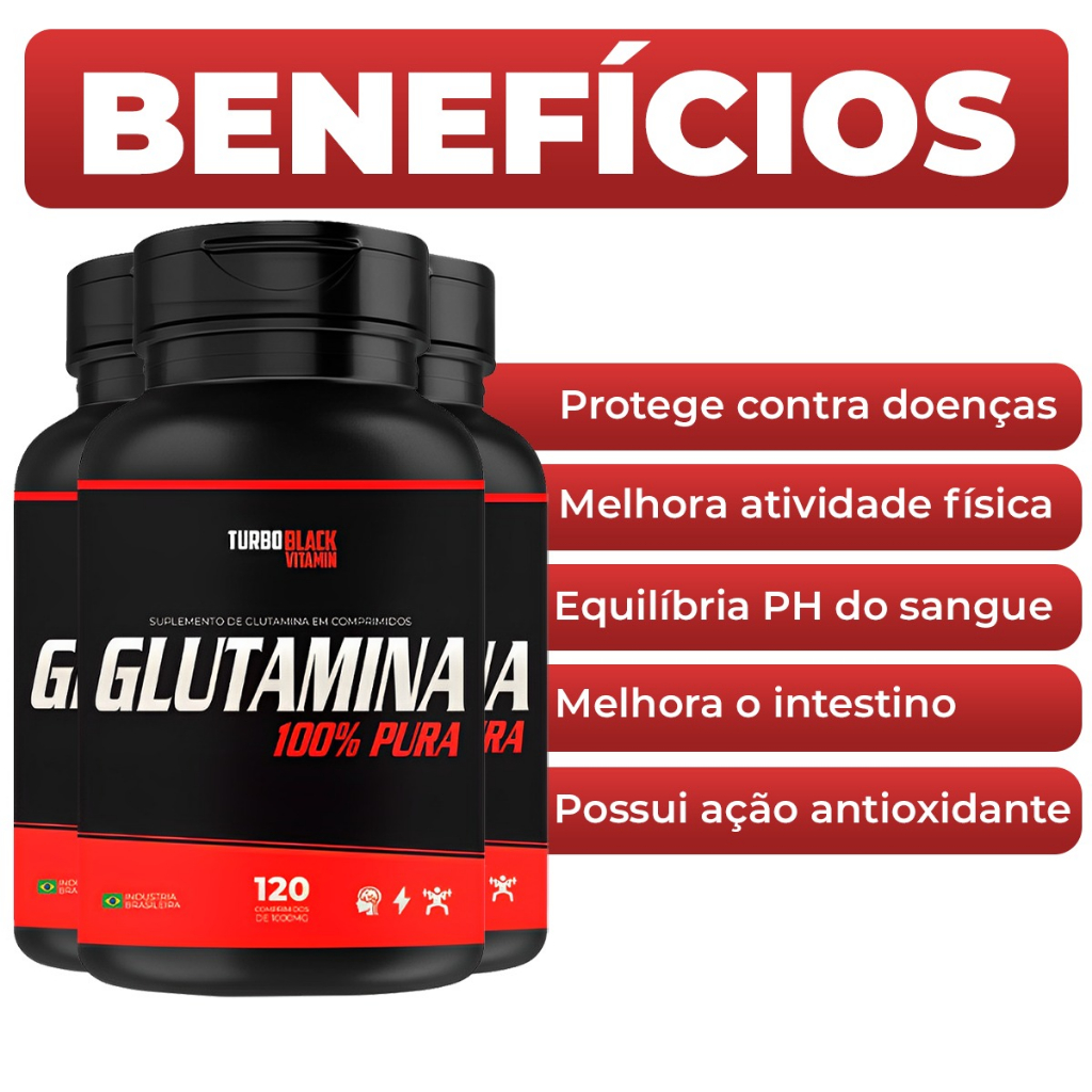 03 Potes L  Glutamina Pura Turbo Black Vitamin 360 comprimidos 1000 mg