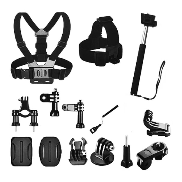 kit sportcam diversos acessórios para cameras ação esporte aventura celular smartphone suporte de cabeça - suporte peito - bastão de selfie - camera esporte -
