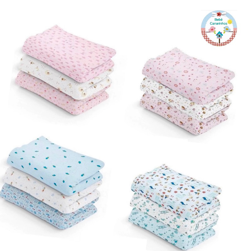 kit 3 Manta Cueiro Flanelado Estampado Papi 100% Algodão 80Cm X 50Cm 03 Unidades