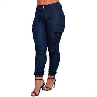 Calça Cargo Jogger Jeans Com Bolso Lateral Com Lycra