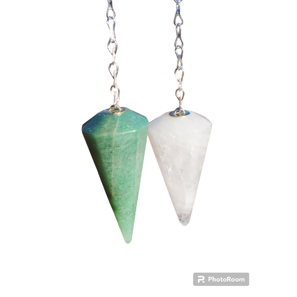 pêndulo quartzo cristal (2UNI) verde e quartzo leitoso radiestesia