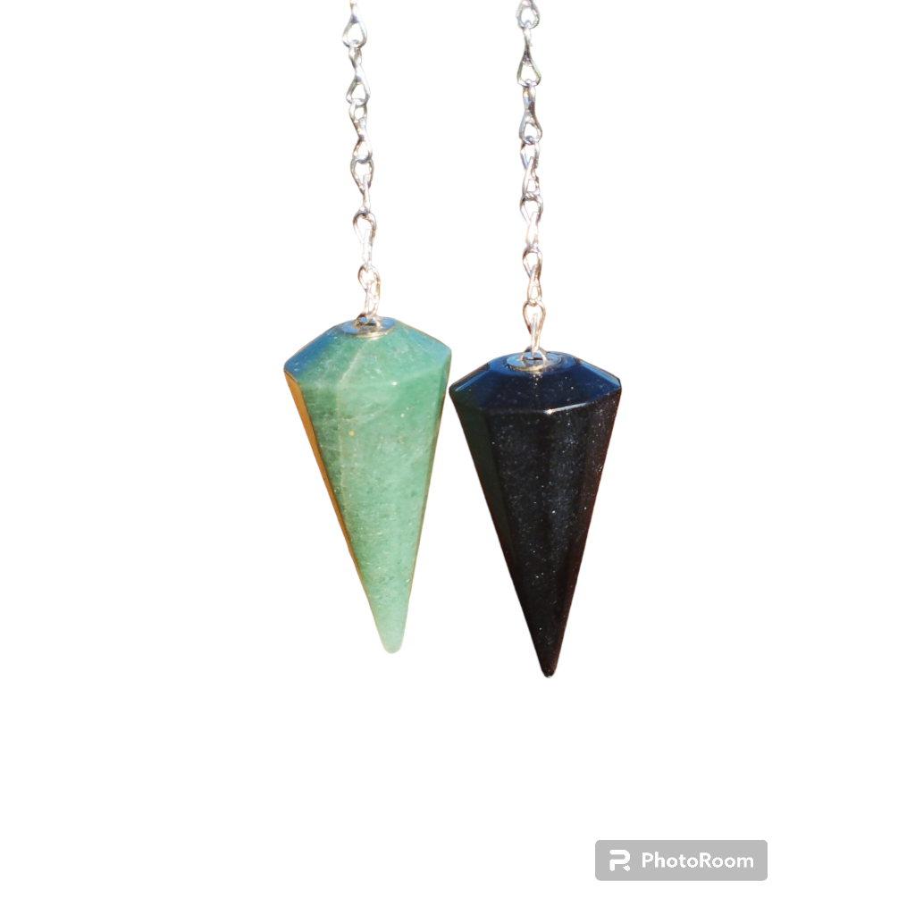 pêndulos cristal quartzo verde obsidiana negra (2 UNI ) RADIESTESIA zen equilíbrio meditação
