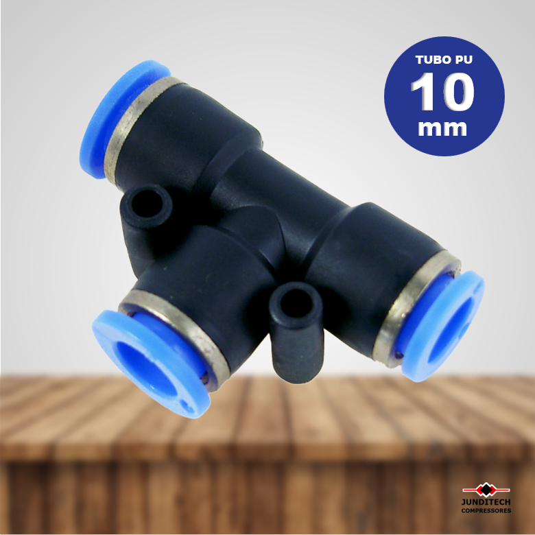 Conexão Pneumática União Tee Tubo PU 10 mm Mangueira Conector T Encaixe Rápido