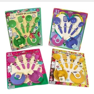 KIT 5 UNIDADES SONHO DE COZINHA OU COZIHA ENCANTADA  INFANTIL COM PANELINHAS E COLHERES TOTAL 35 PEÇAS 11 CM BRINQUEDO  FAZ DE CONTA