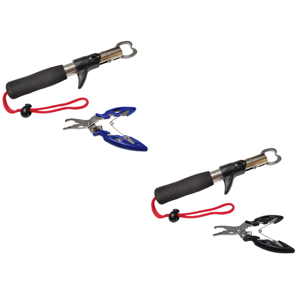 Kit Alicate De Contenção Pega Peixe +  Alicate Multifuncional Split Ring Corta Linha Tira Garateia