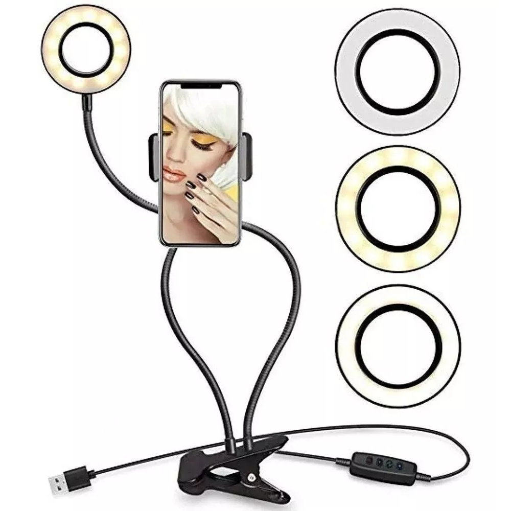 Selfie Ring Light Mesa Flexível Live Pro Com Suporte Celular