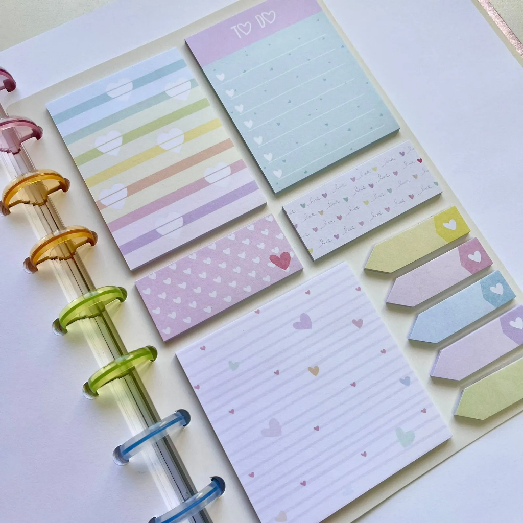 Bloco para Caderno de Disco BRW Tom Pastel - 10 Blocos x 25 Folhas - Nota Adesiva e Marcador Página