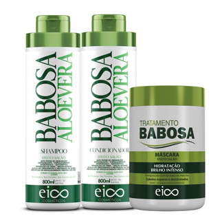 Eico Babosa Aloe Vera Tratamento Shampoo Sem Sal e Condicionador Leave-in 800ml + Máscara Creme de Hidratação 1kg