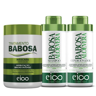 Eico Babosa Aloe Vera Shampoo Sem Sal Brilho e Condicionador Leave-in 450ml + Máscara Hidratação 1kg Botânico e Vegano