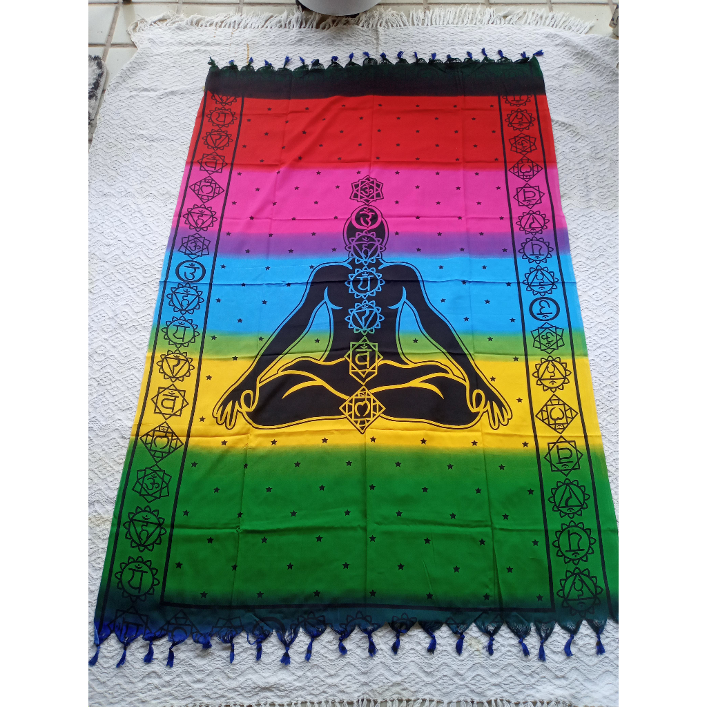 Canga de Praia estampa Colorida Chakras Meditação