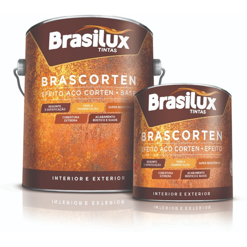Kit Aço Corten Base Vermelha 3,6l + Efeito Prata 900ml Brasilux em Oferta na Shopee