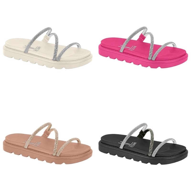 Papete Flatform Vizzano Birken Strass Brilho Tamanco Feminino 6459118 Elegante Casual