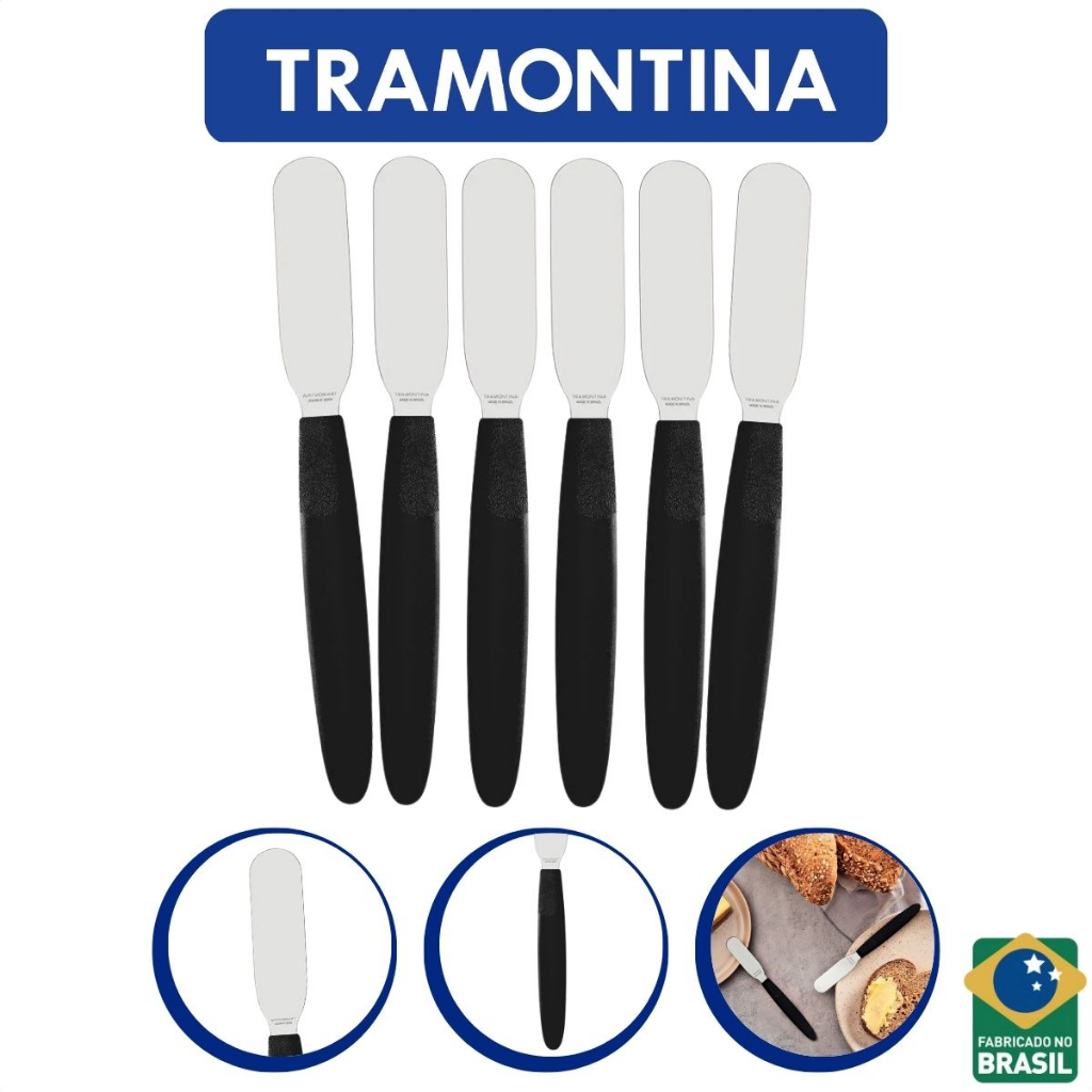 Conjunto De Espatulas Preta De Manteiga 6 Peças Tramontina em Oferta na Shopee