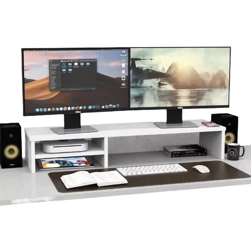 Base Dois Monitores Mesa Dupla Suporte Para Computador Notebook MDF