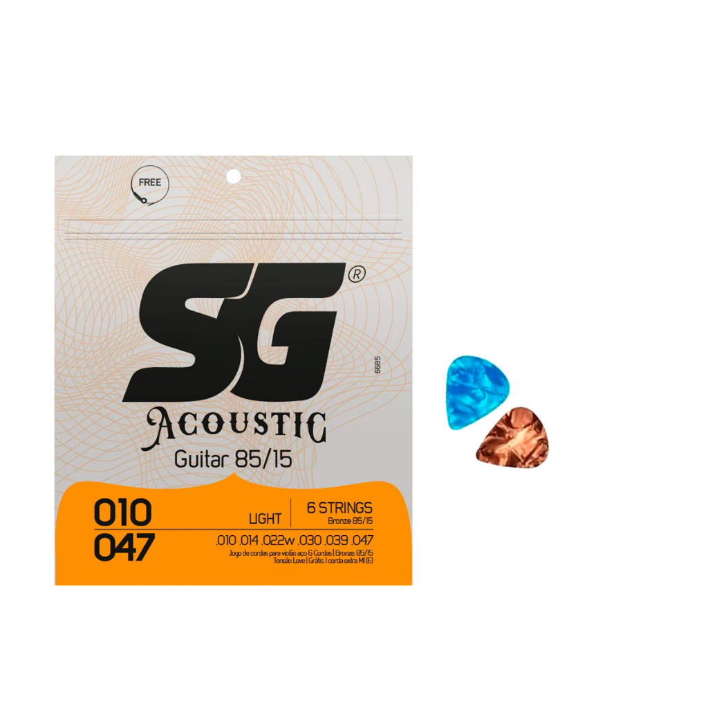 Encordoamento Violão Aço SG  0.10 Light 85/15 com 2 Palhetas- SG 6685 em Oferta na Shopee