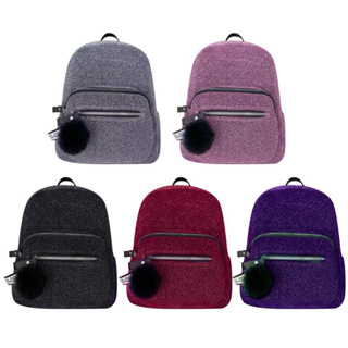 Mochila Feminina Com Glitter e Chaveiro De Pompom SUB-812 em Oferta na Shopee
