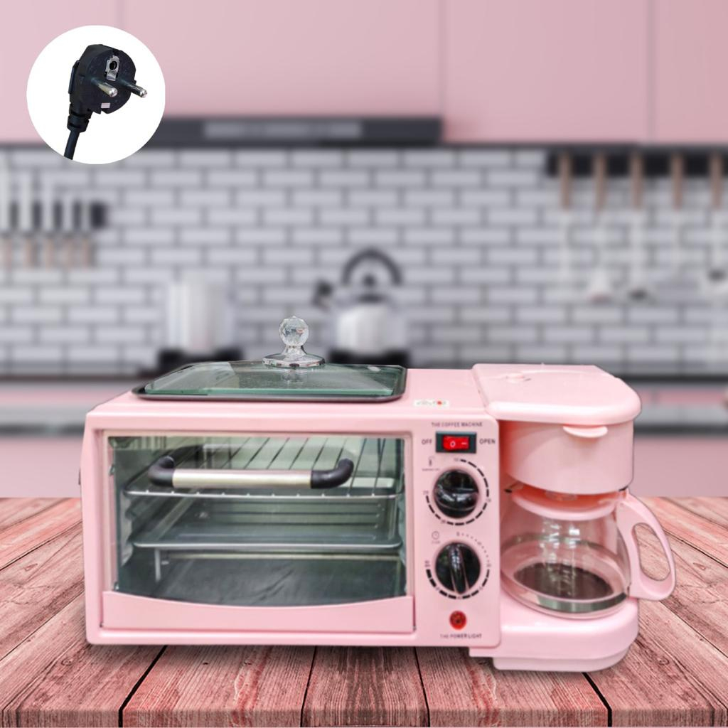 Máquina de café da manhã Rosa - Cafeteira Elétrica + Forno Elétrico + Chapa - 220V