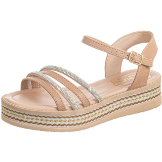 Sandália Infantil GiGiL Teen Menina Anabela Flatform Plataforma Gorgurão Strass Brilho Moda Confortável