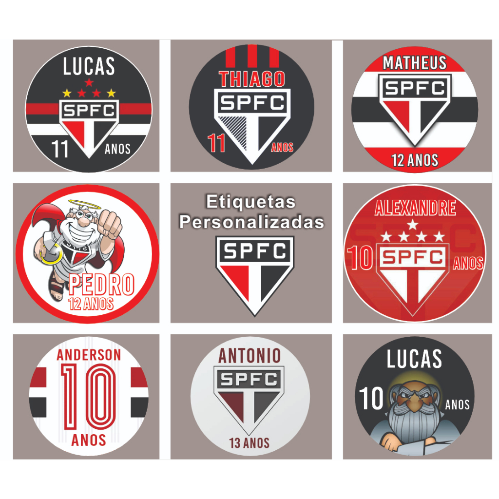 Etiqueta Adesiva Personalizada Sã/o Paulo SP/FC Para Lembrancinhas e Aniversário 4x4cm 30, 60 ou 120 Unidades