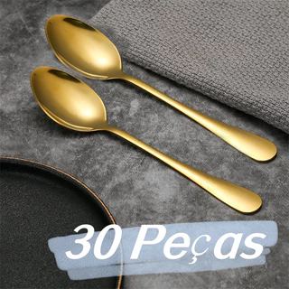 KIT 30 Colher Aço Inox Talheres Posta Dourado Linha Luxo Stainless Steel Multifuncional - Envio Já