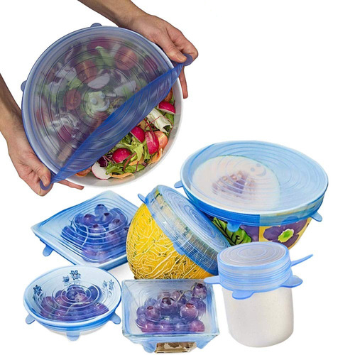 Kit 6 Tampas Panela Pote Silicone Reutilizável Universal Elástica