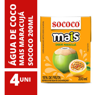 Água de Coco Mais Maracujá Sococo 200ml - 4 Unidades