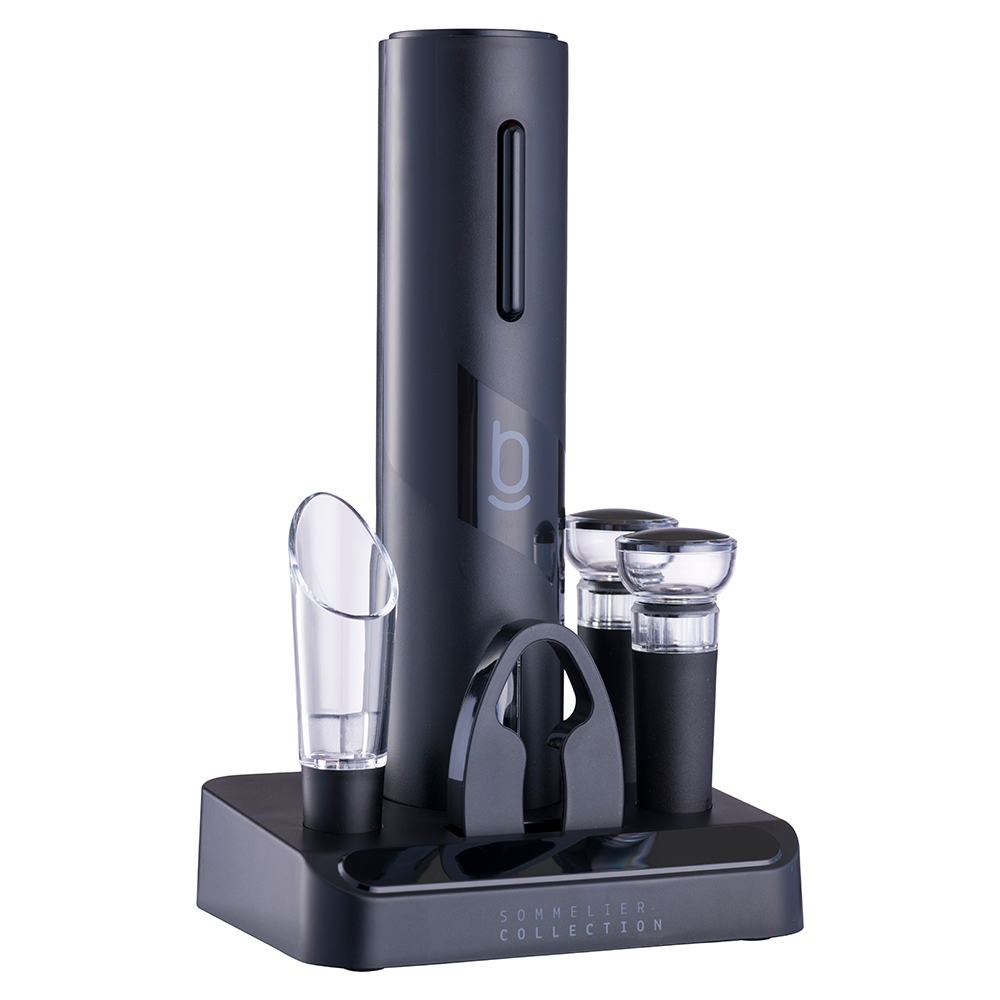 Kit Abridor De Vinhos Elétrico Saca Rolhas Usb Biscuitt Oak 4 em 1 Sommelier Collection