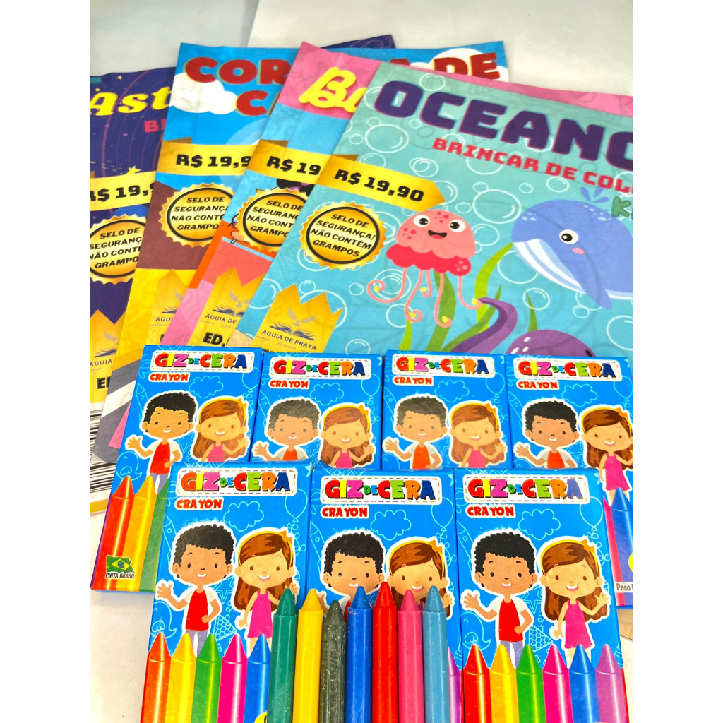 Kit 20 Revista Revistinha de Colorir + 20 Giz de Cera 6 Cores Kit Festa Lembrancinha Infantil Prenda em Oferta na Shopee
