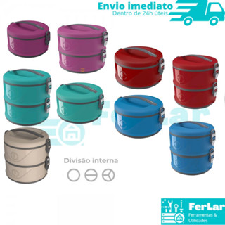 Marmita Térmica Vianda, Pote Térmico, 1 ou 2 peças, Organizador Térmico, 1,5L, para micro ondas e geladeira, Verde, Bege, Vermelho,  Camping, Fitness, Academia, Viagem, Pescaria, Acampamento, comida, almoço, lanche, pedreiro, roçador