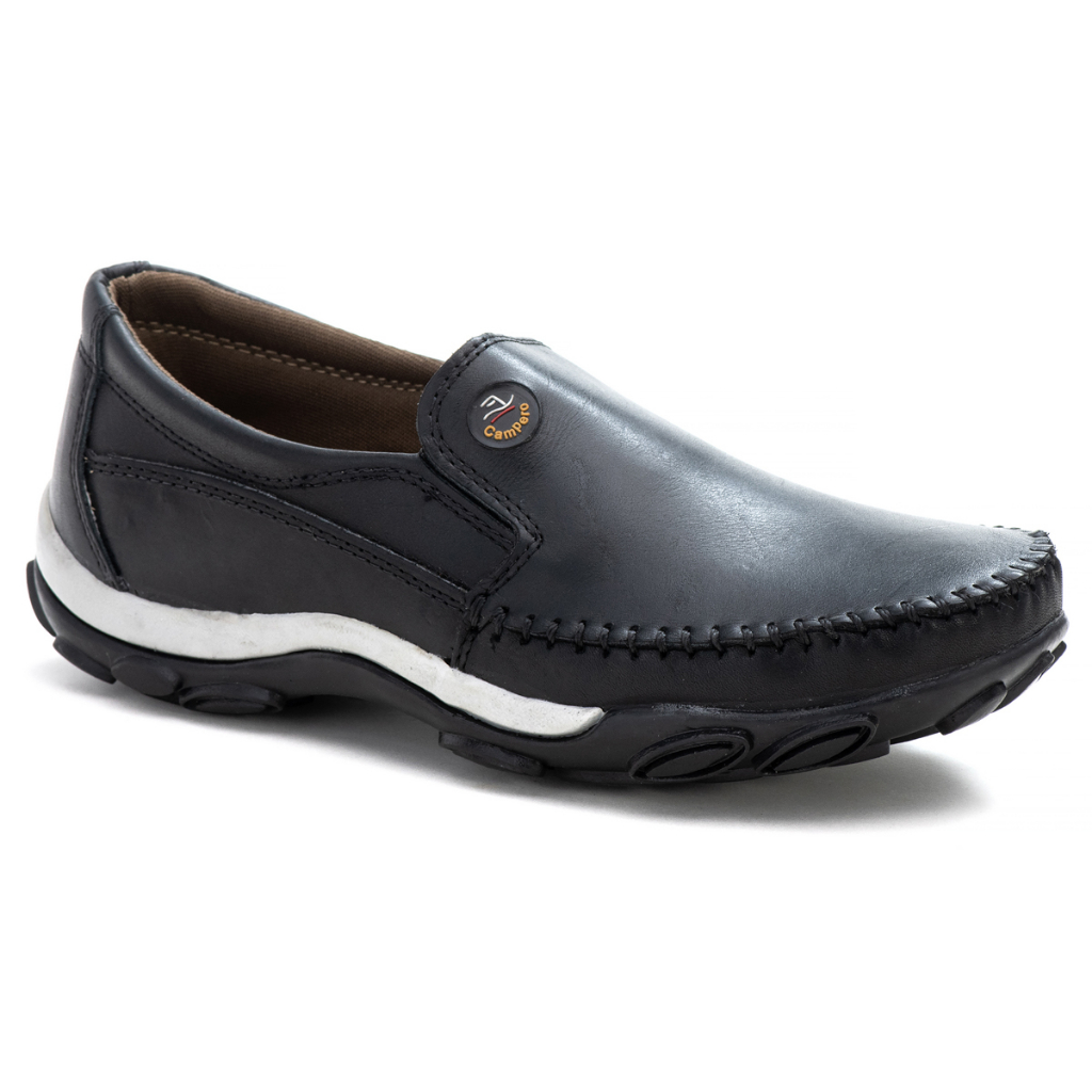 Sapatilha Mocassim Slip Verão Campero Masculino Couro Preto