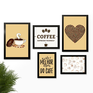 KIT 5 QUADROS CANTINHO CAFE EXPRESSO CAFETERIA LOJA ESCRITORIO COZINHA